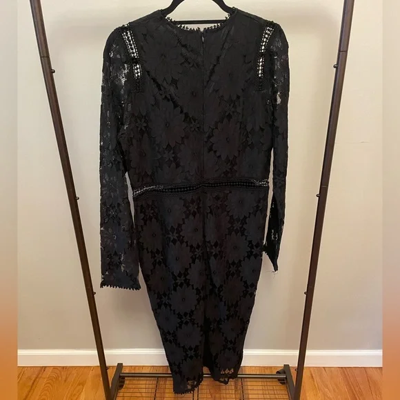 NWT Pretty Little Thing black lace long sleeve knee length dress size 12 - Picture 6 of 6